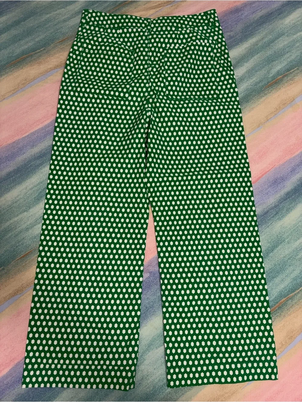 Maeve Colette Pants Womens Size 12 Green Floral Linen Stretch Wide Leg Cropped - Picture 4 of 7